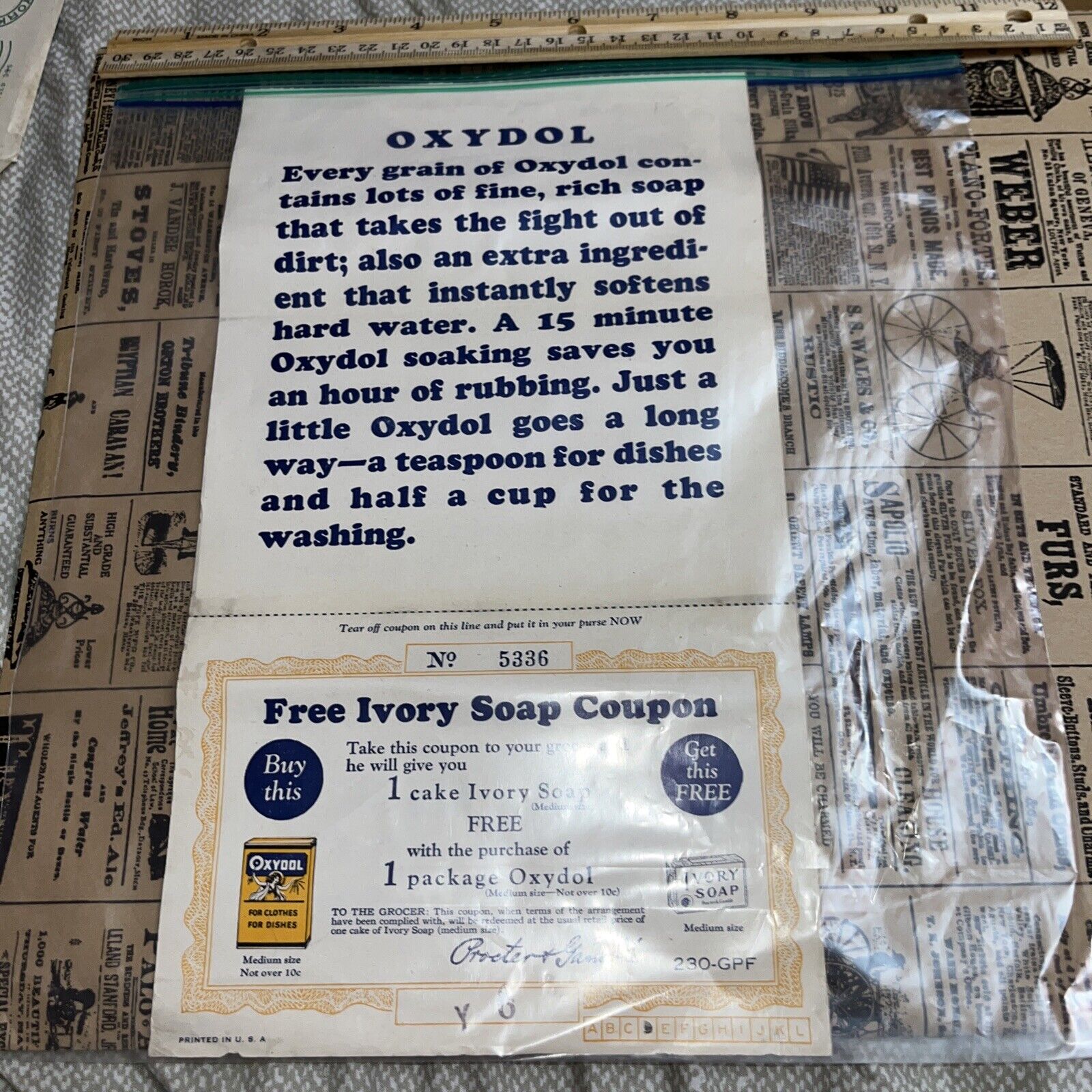 Vintage Oxydol / Free Ivory Soap Cake Advertisement Coupon - Proctor + Gamble