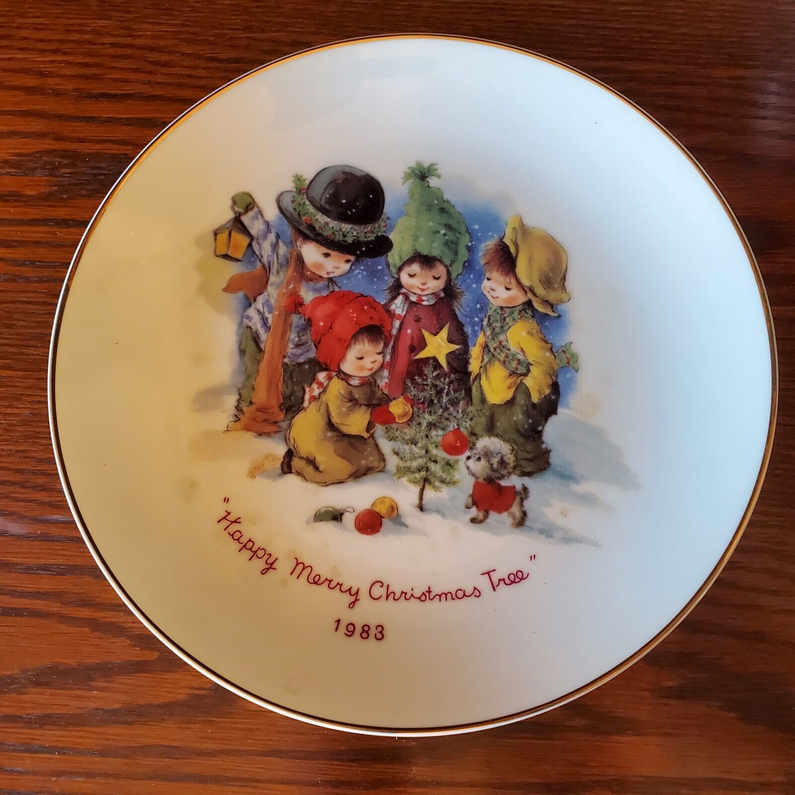 Christmas Plate Ceramic Hand Painted Moppets 8 inch GORHAM Vintage 1983 Boxed
