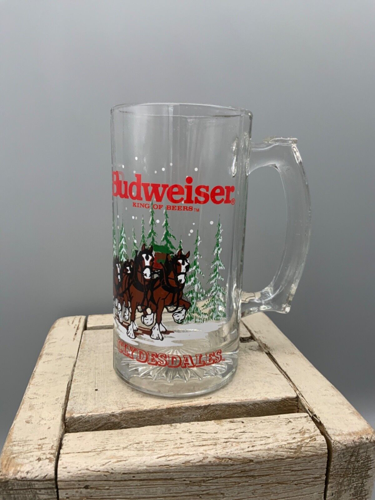Vintage Budweiser Clydesdales Winter/Holiday Beer Glass 1989