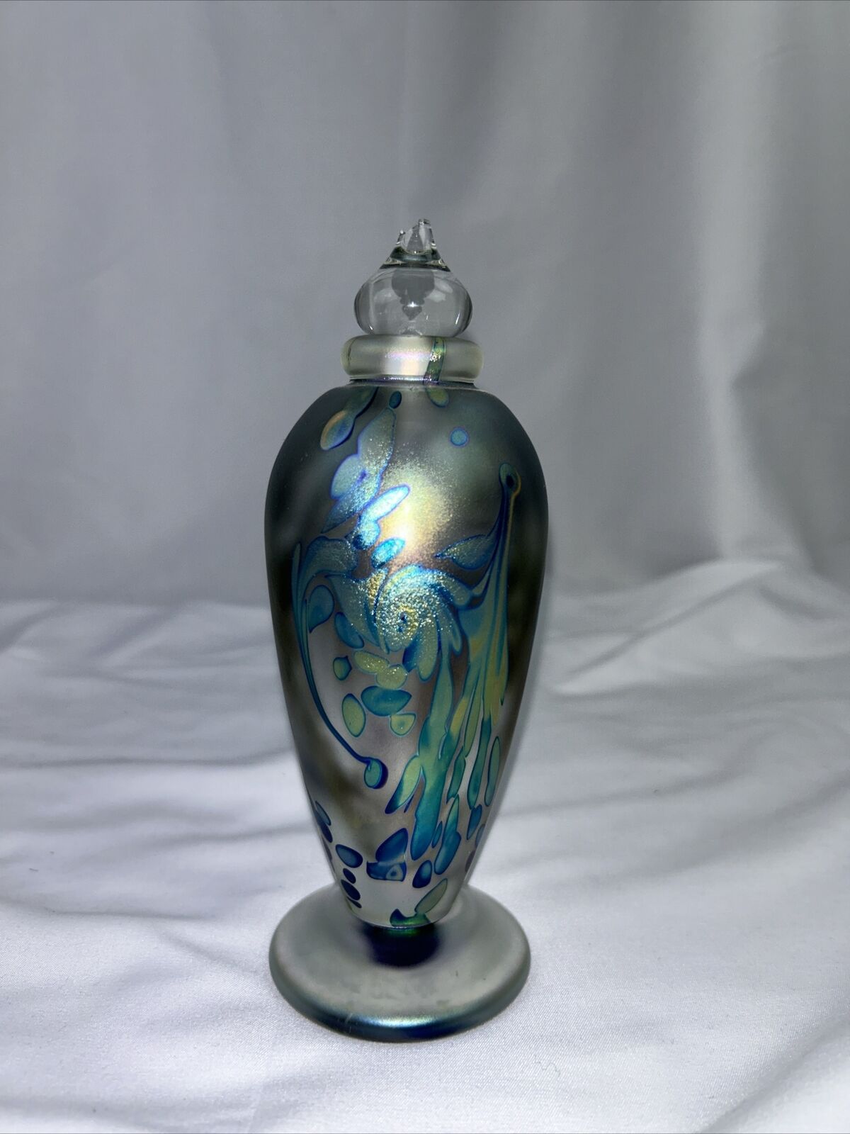 Robert Eickholt Art Glass Perfume 6.5” Bottle PFTCH Iridescent Oil Spill 1993