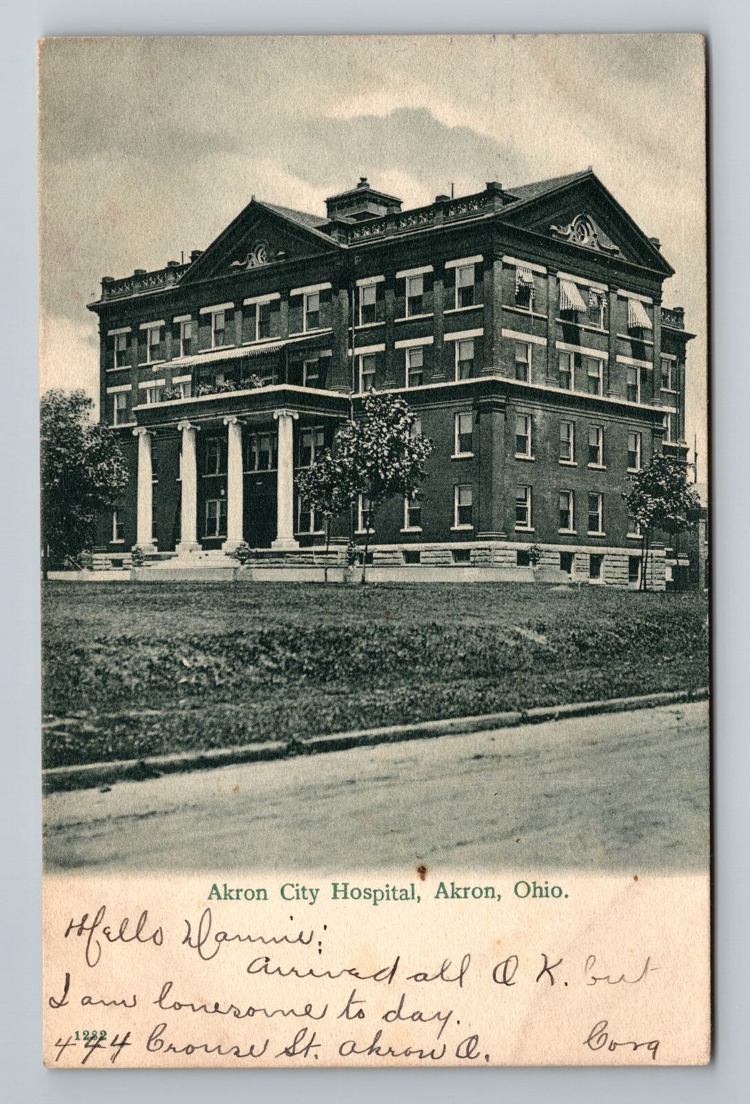 Akron OH-Ohio, Akron City Hospital, c1907 Antique Vintage Souvenir Postcard