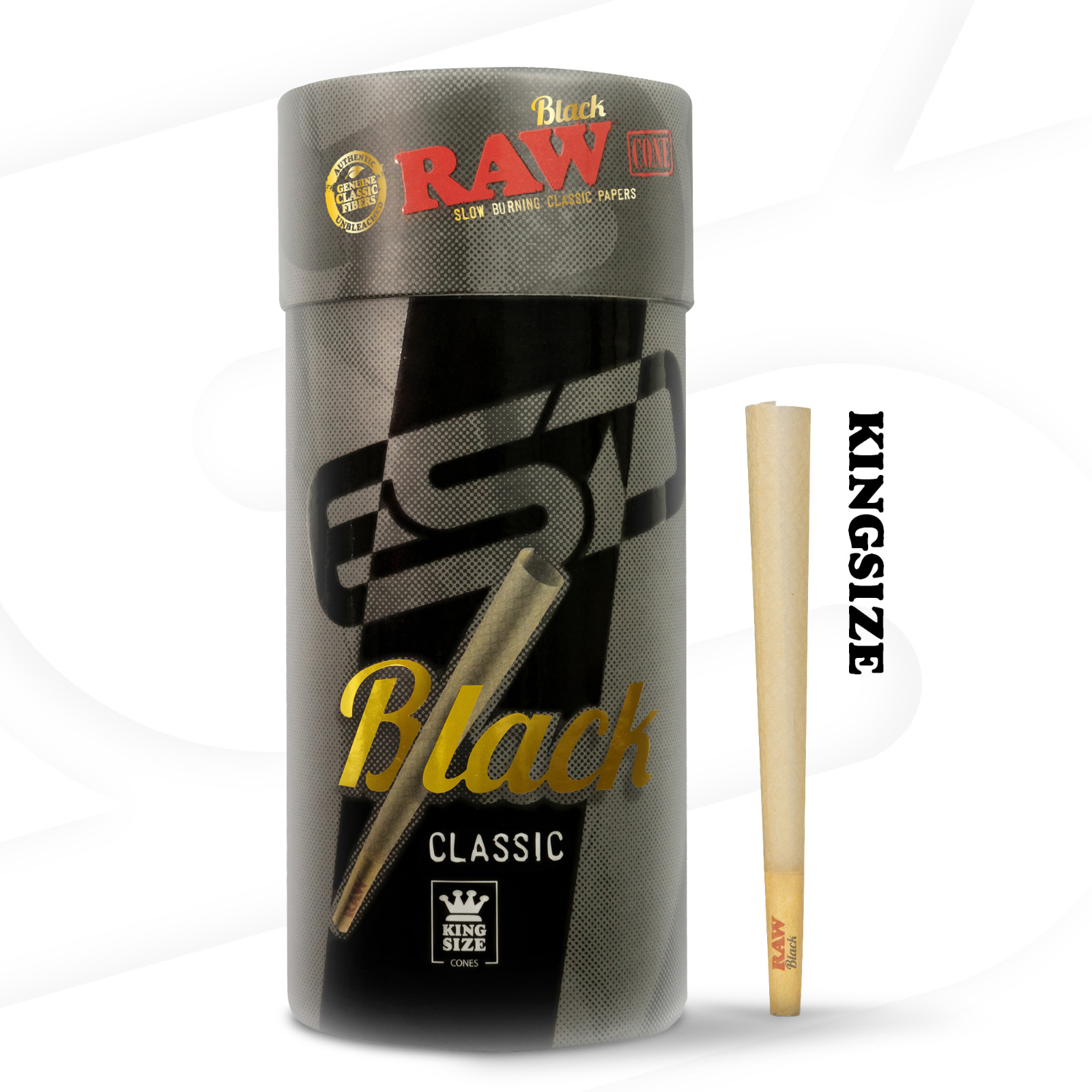 RAW Cones Classic Black King Size | 100 Pack | Natural Pre Rolled Rolling Paper