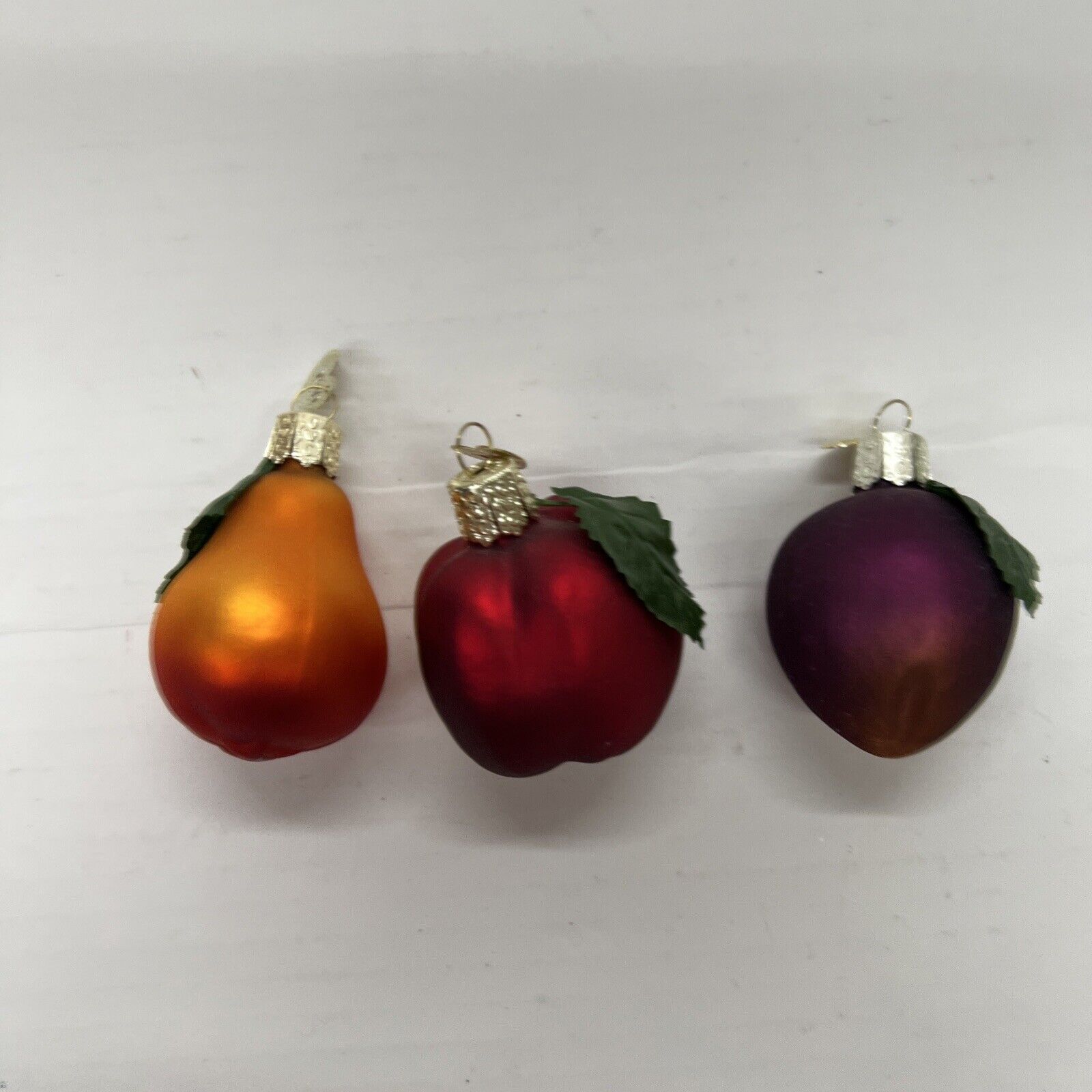 Old World Christmas Fruit Glass Ornaments apple, pear and plum small about 2\
