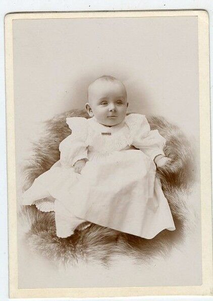Antique Cabinet Photo - Cute Baby with Sleepy Eyes 