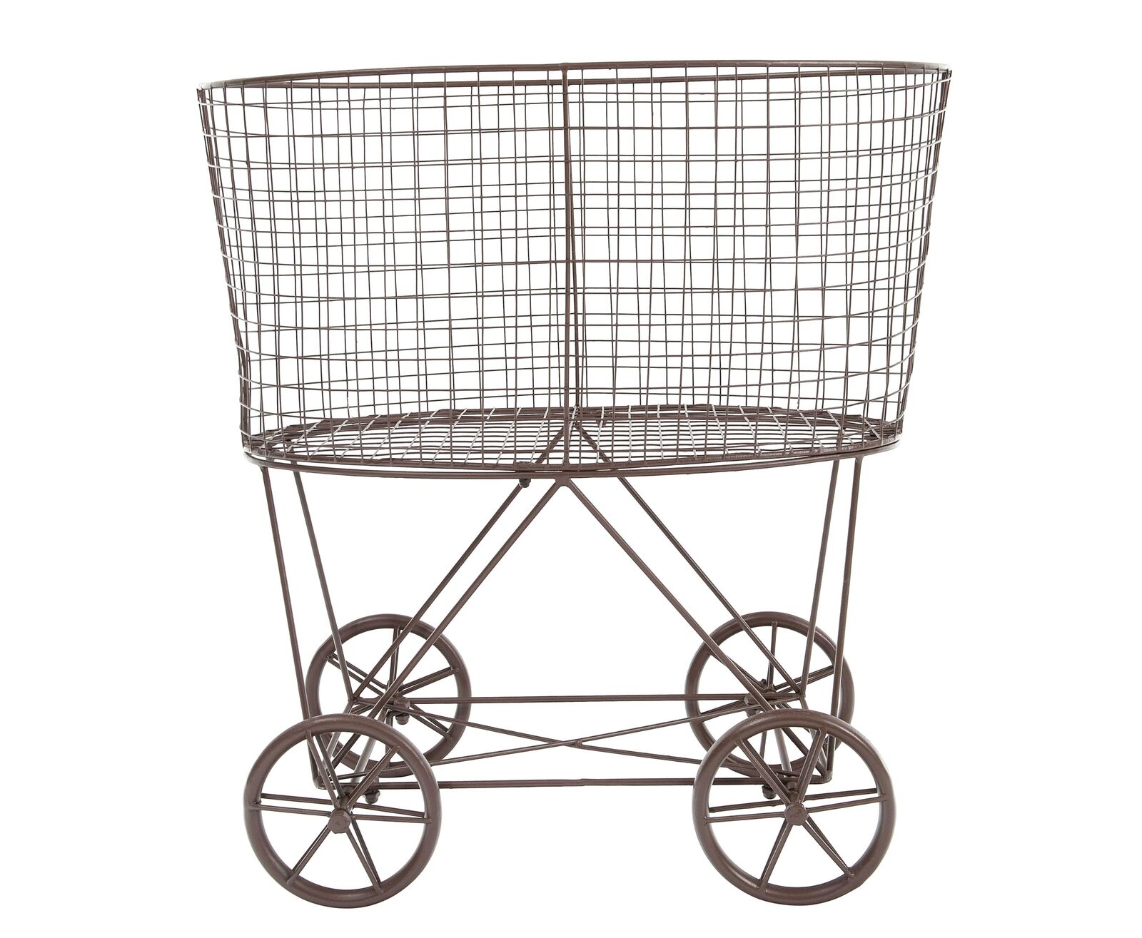 Vintage Reproduction Metal Laundry Basket on Wheels, Rust