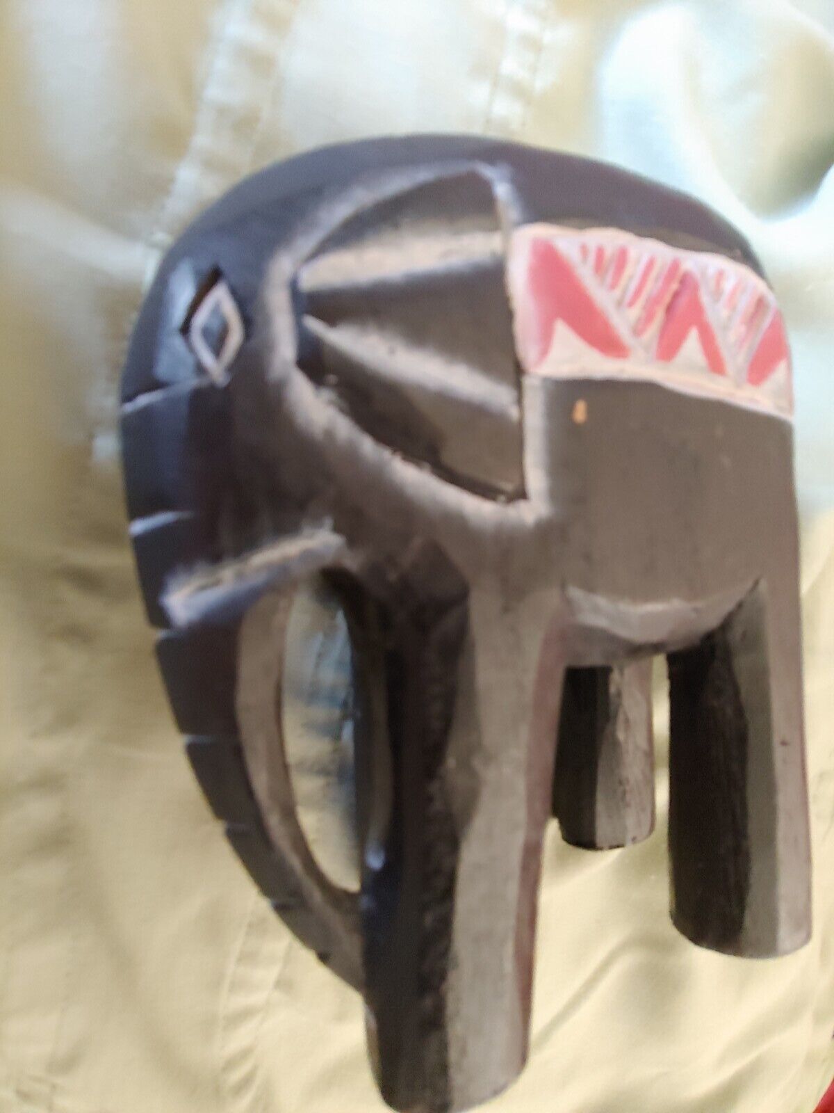 Elephant Wood Painted Hand Made Black FreeShip Vintage African Asian 