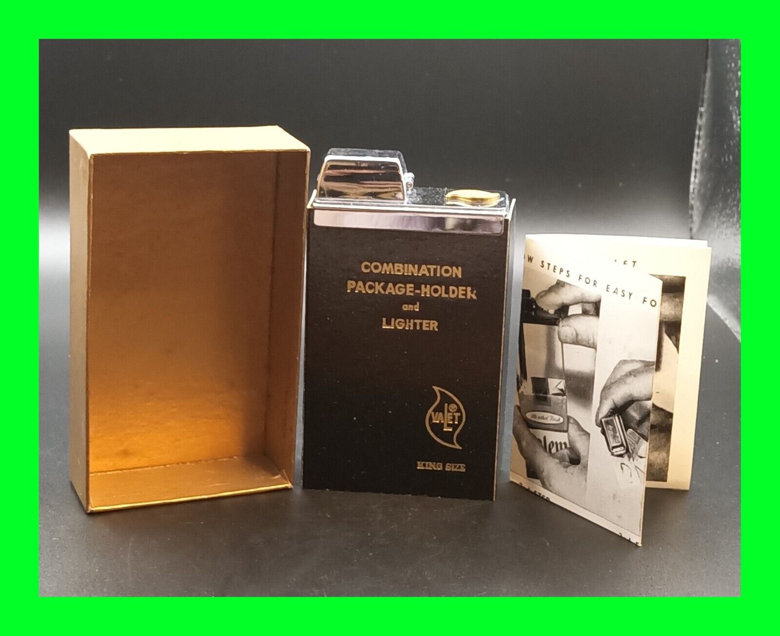 Rare Unfired Vintage 1960s Valet Cigarette Pack Cigarette Lighter With Paperwork