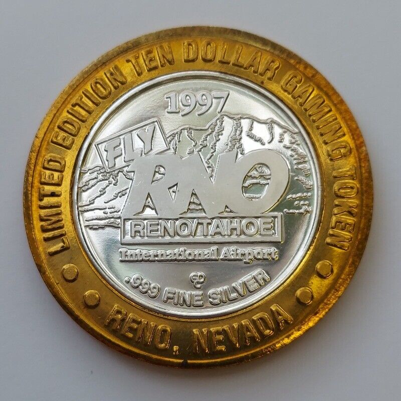 1997 Limited Edition Fly Reno $10 Ten Dollar .999 Silver Casino Gaming Token