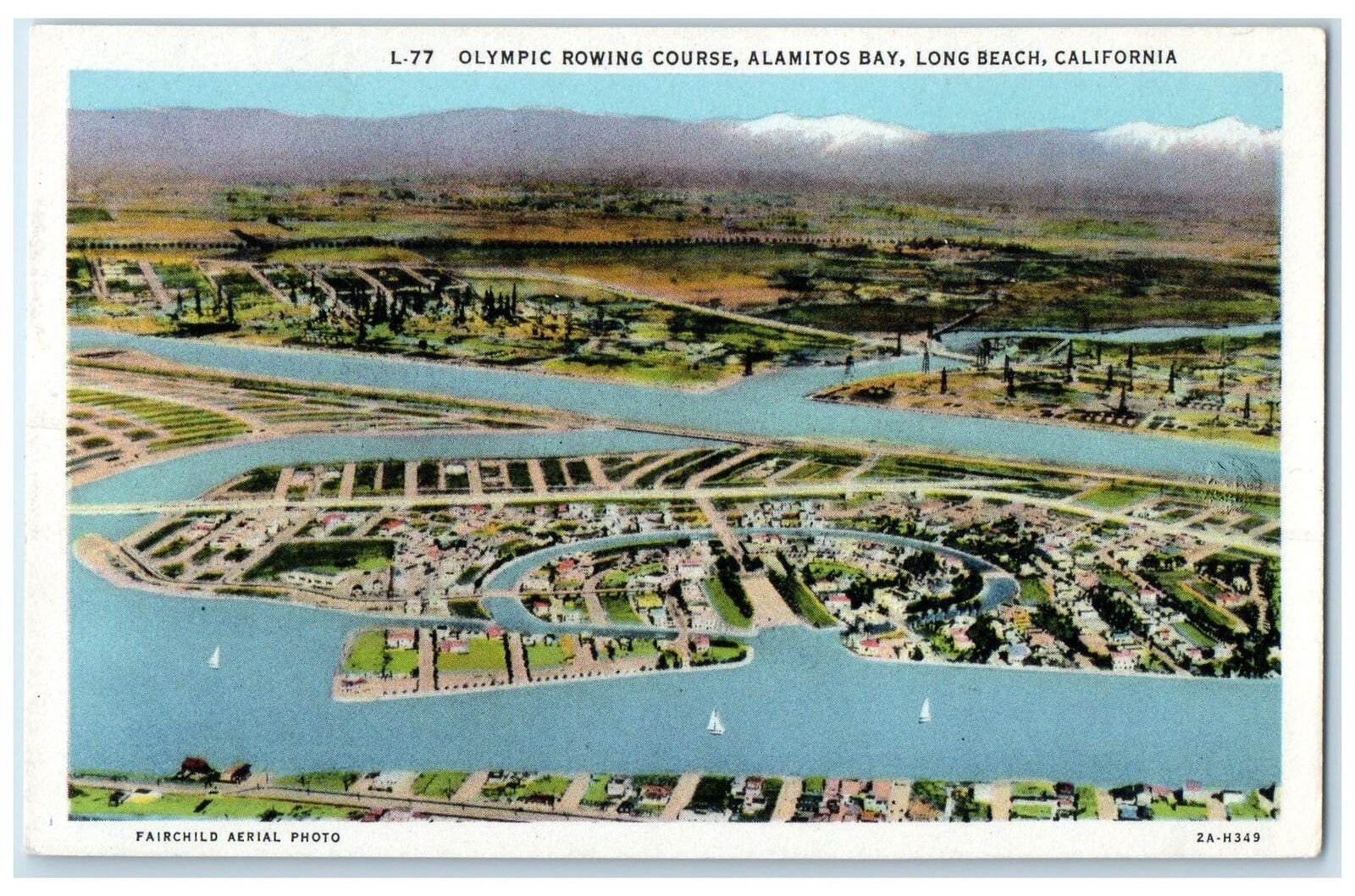 c1940\'s Olympic Rowing Course Alamitos Bay Long Beach California CA Postcard