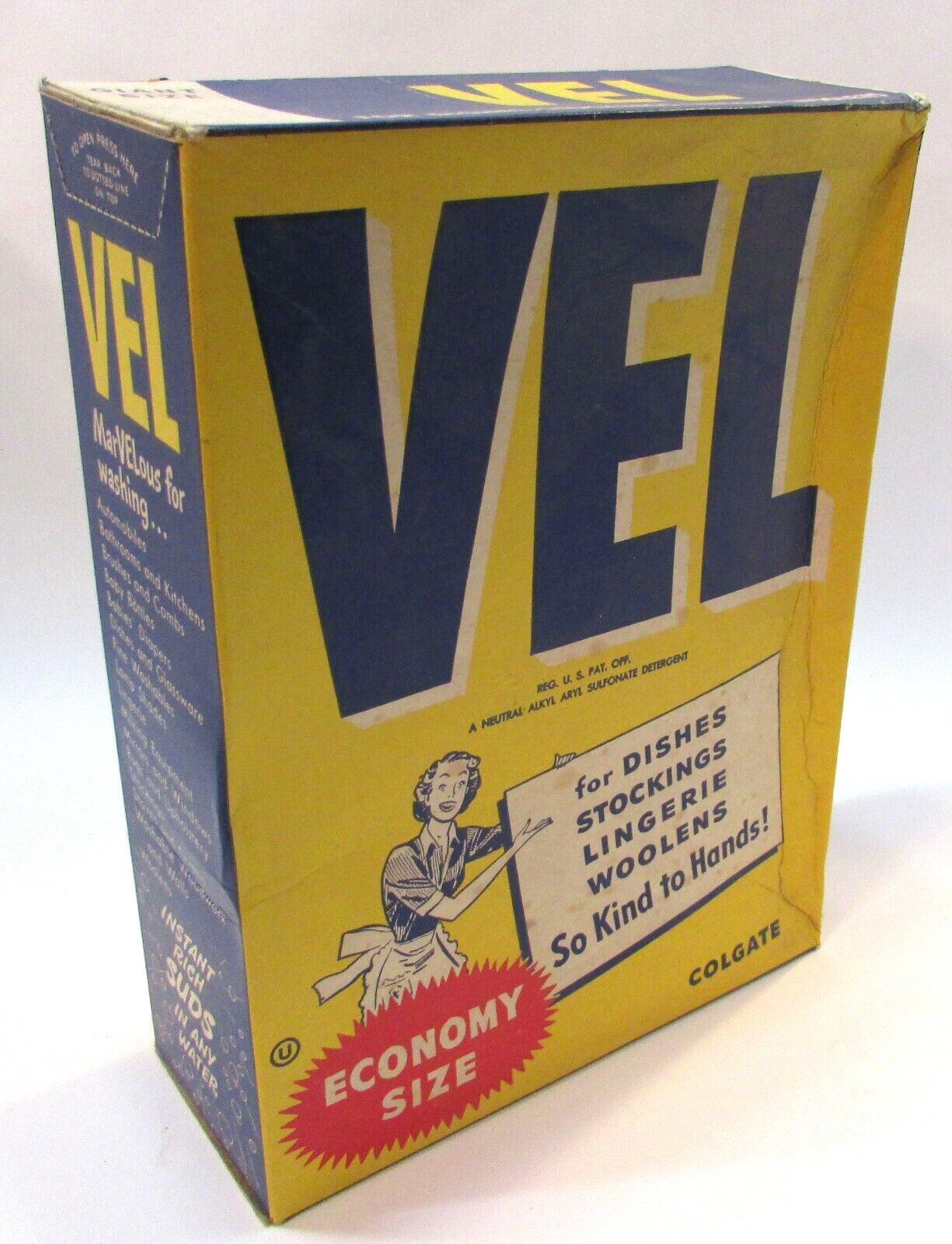 Vintage 1950s Rare Full Sealed VEL Dish Laundry Soap Economy Size Box Colgate