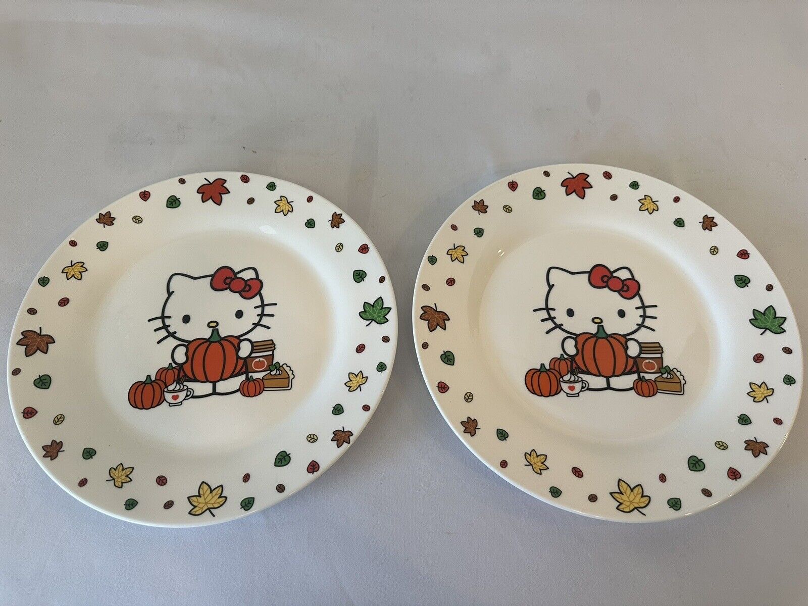 Hello Kitty Plate Fall Halloween Thanksgiving Plate Sanrio 10” New Set of 2