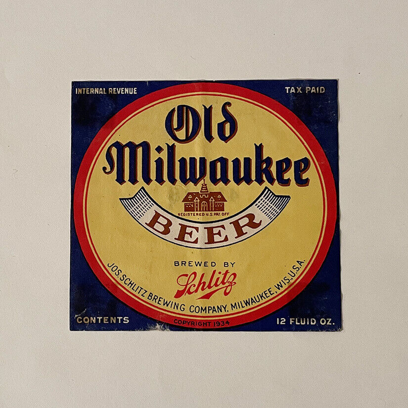 Old Milwaukee Beer Label 1934 IRTP Brewed By Schlitz