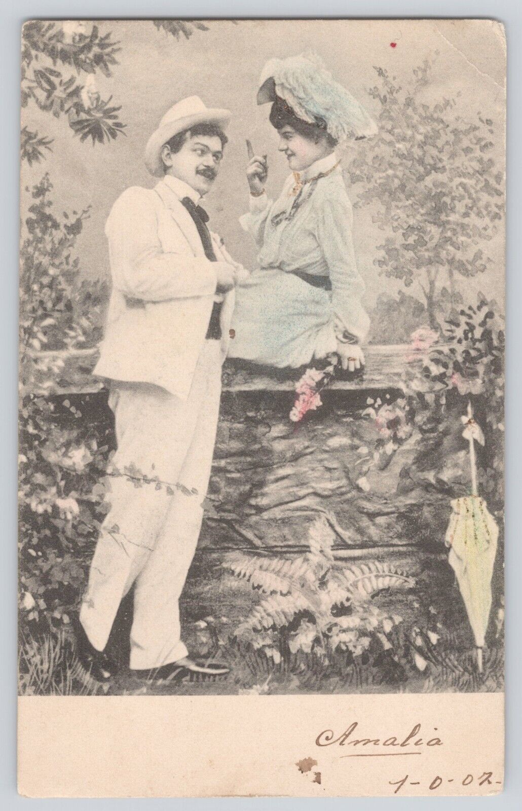 Postcard Romance Love Man & Women Classic Fashion Vintage Hand Colored 1902