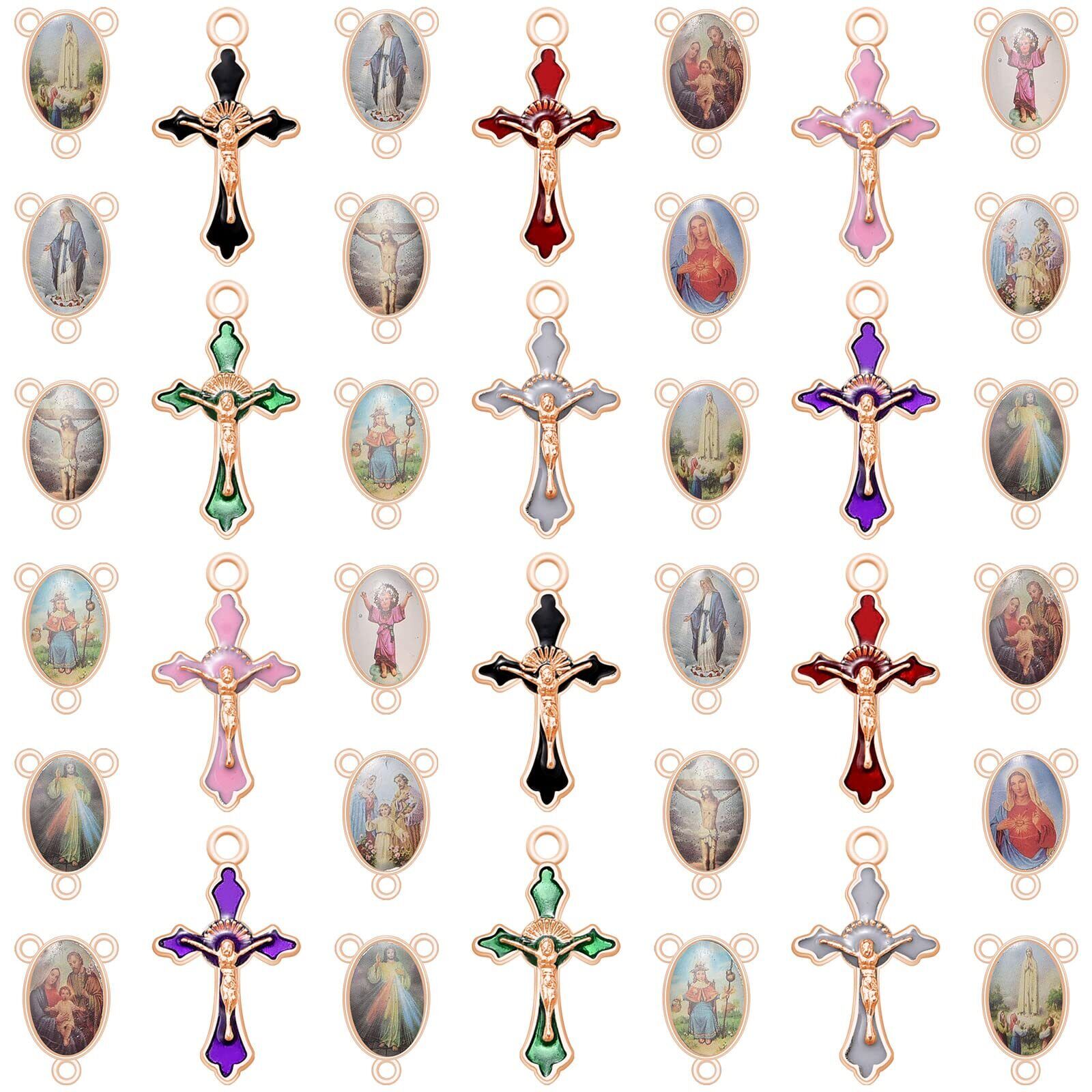 60Pcs/30Set Catholic Rosary Cross and Center Miraculous Medal Charms Alloy Ename