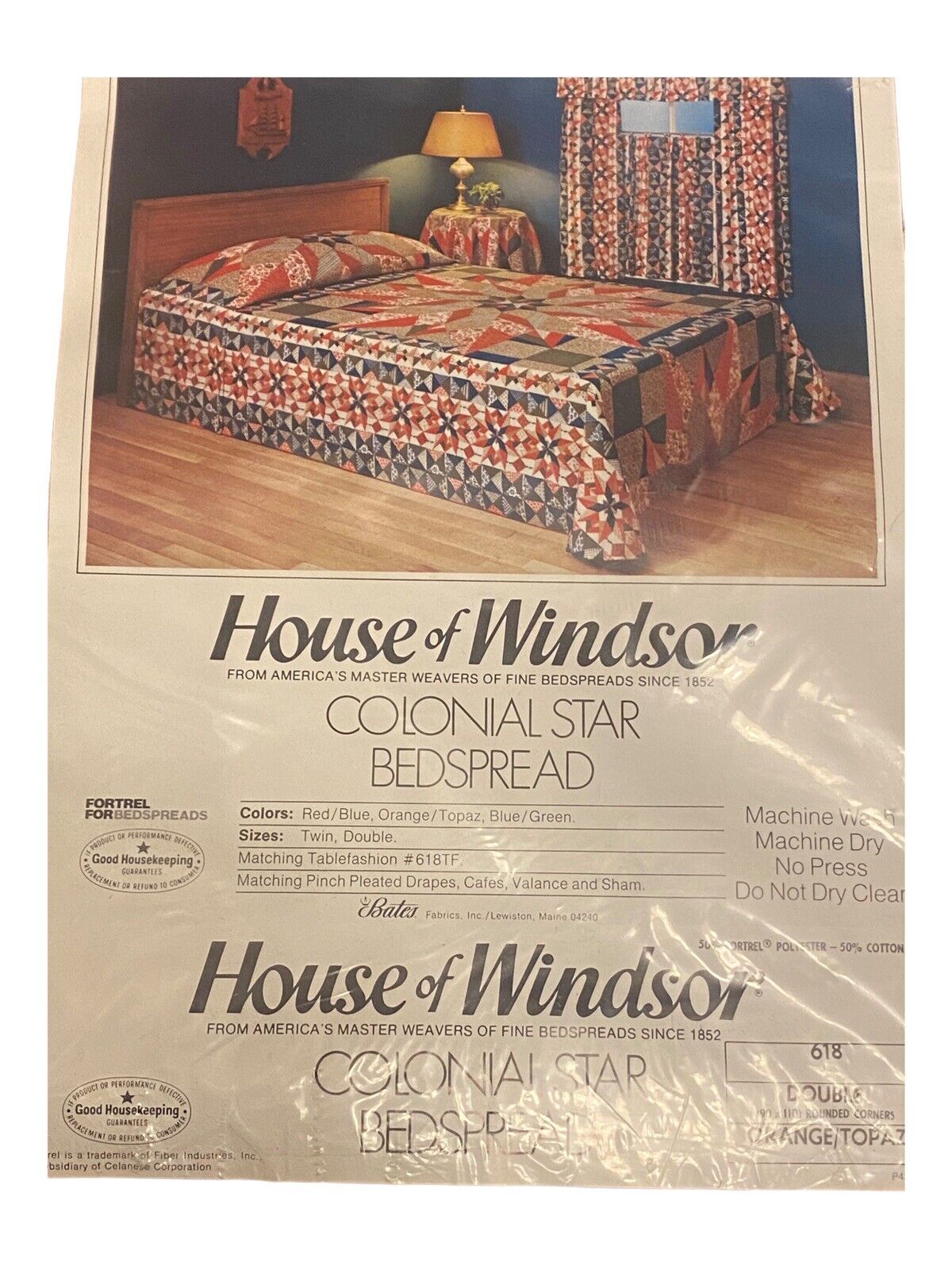 VTG Bates House of WIndsor Colonial Star Full Size 90x110 Bedspread Orange/Topaz