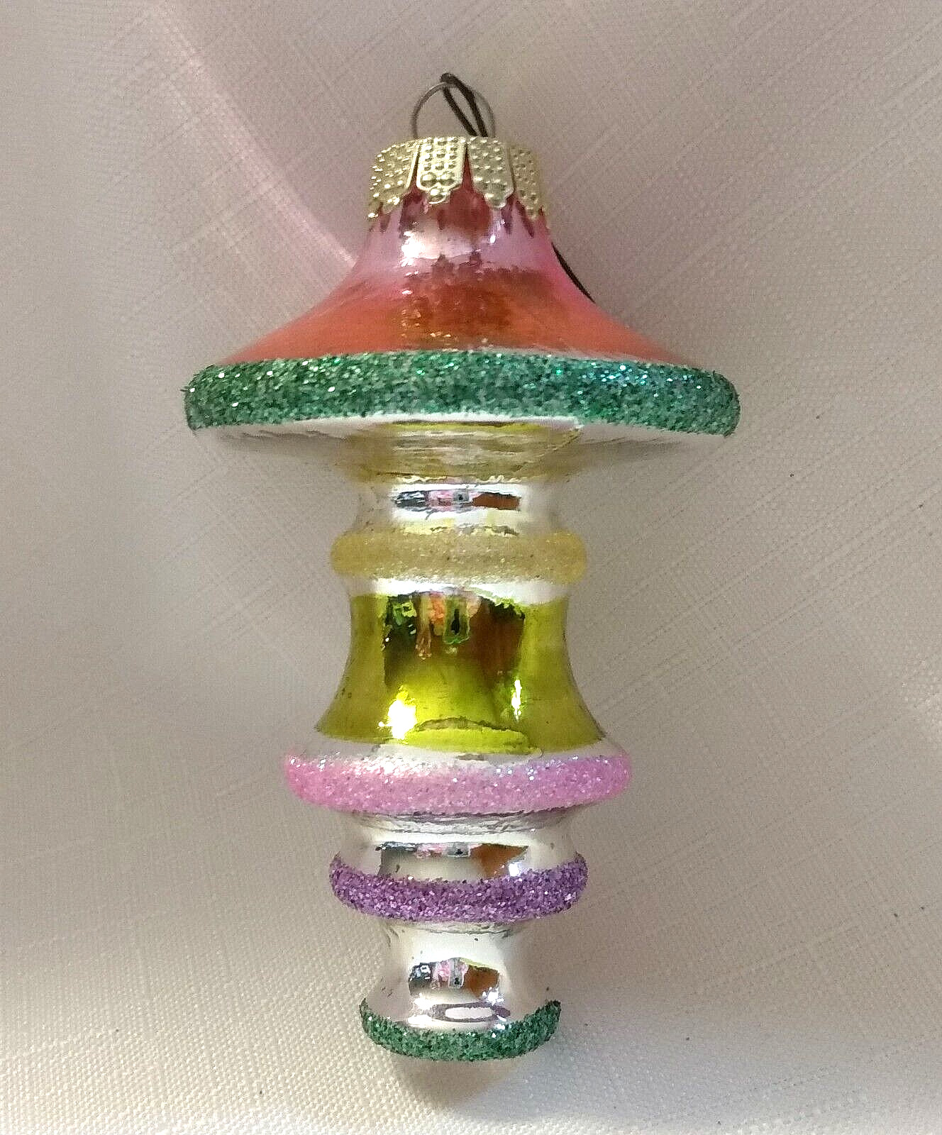 Vintage Shiny Bright Ringed Tree Bell Mushroom Christmas Ornament
