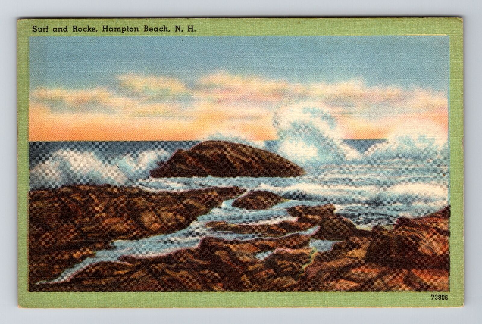 Hampton Beach NH-New Hampshire, Surf & Rocks, Vintage Postcard