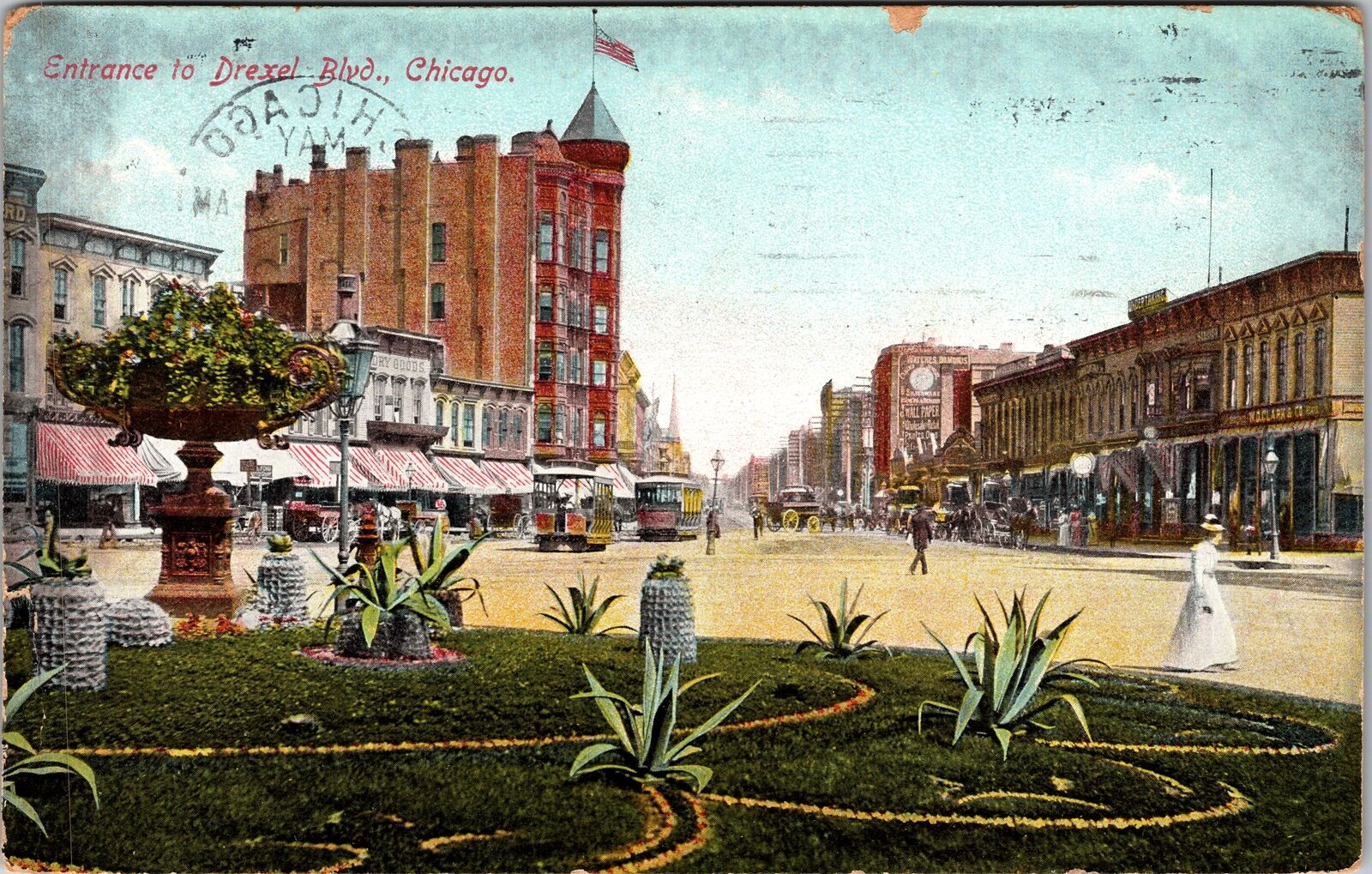 Chicago IL-Illinois, Entrance to Drexel Blvd, Scenic, Vintage Postcard