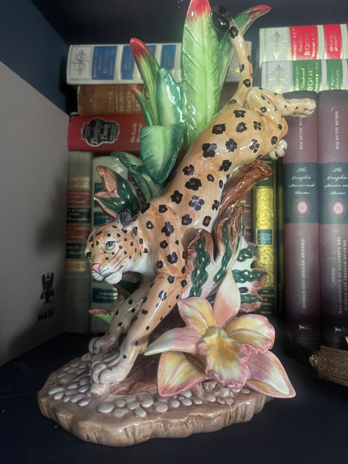 Rare Fitz and Floyd Exotic Jungle Pouncing Leopard Candle Holder - Right - NIB