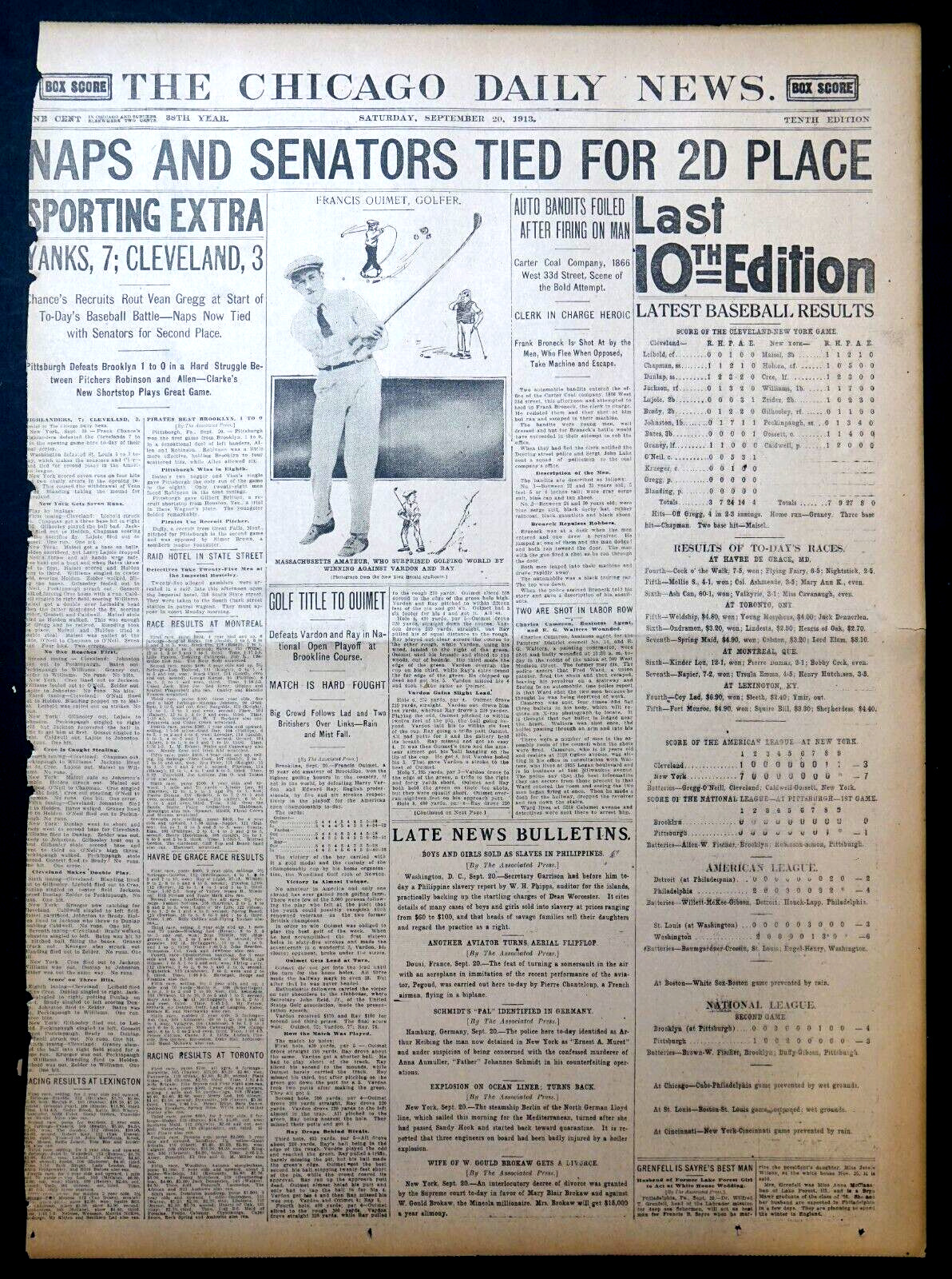 1913 Chicago Sports Page - Francis Ouimet Wins U.S. Open at Brookline