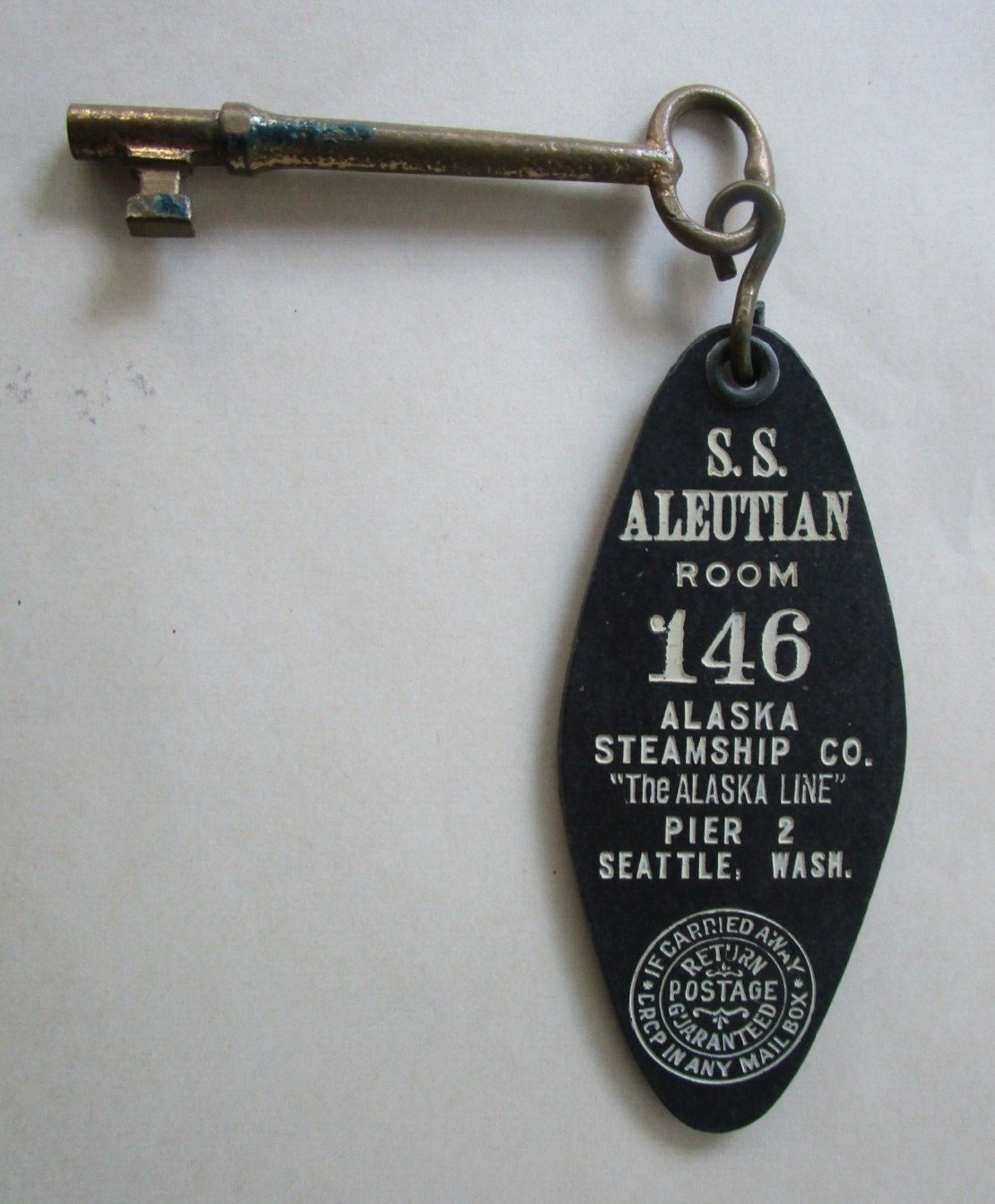 S.S. ALEUTIAN - Alaska Steamship Co. - Seattle, Wa. - Original Room Key - 1920\'s