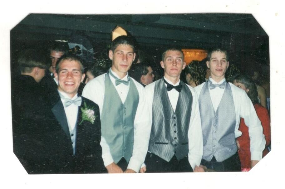 Vintage Photo Teenage Boys Group Pose High School Prom Night 1990\'s DST28 b