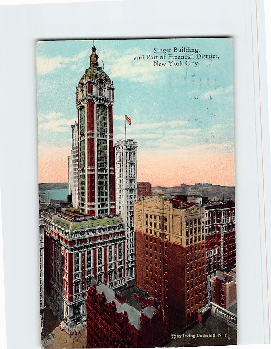 Postcard Singer Building & Part of Financial District New York City New York USA