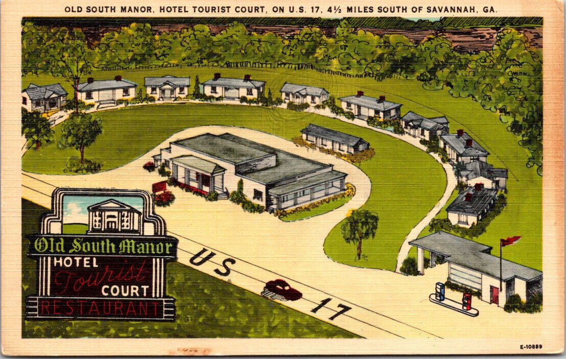 A103 Postcard Savanna Georgia Old South Manor Hotel Tourist Court On US 17 Air