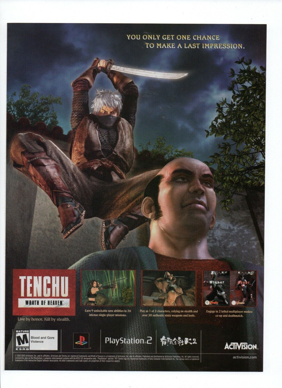 Tenchu Wrath Of Heaven Live By Honor Kill By Stealth - 2003 PS2 Game Print Ad