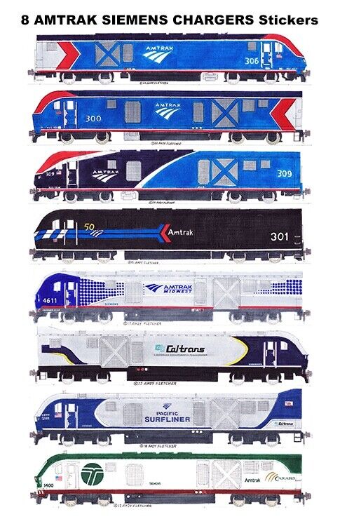 Amtrak Siemens Charger 8 individual Stickers Andy Fletcher