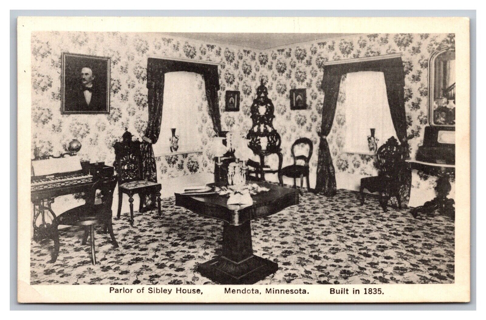 Mendota MN Minnesota Parlor of Sibley House 1835 Unposted White Border Postcard