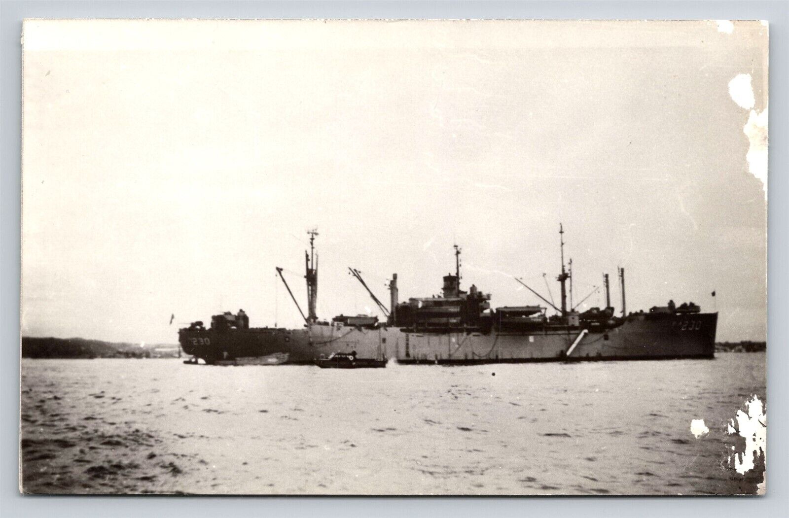 DAMAGED RPPC USS Rockwall APA-230 Attack Transport Navy Ship Vtg Photo Postcard
