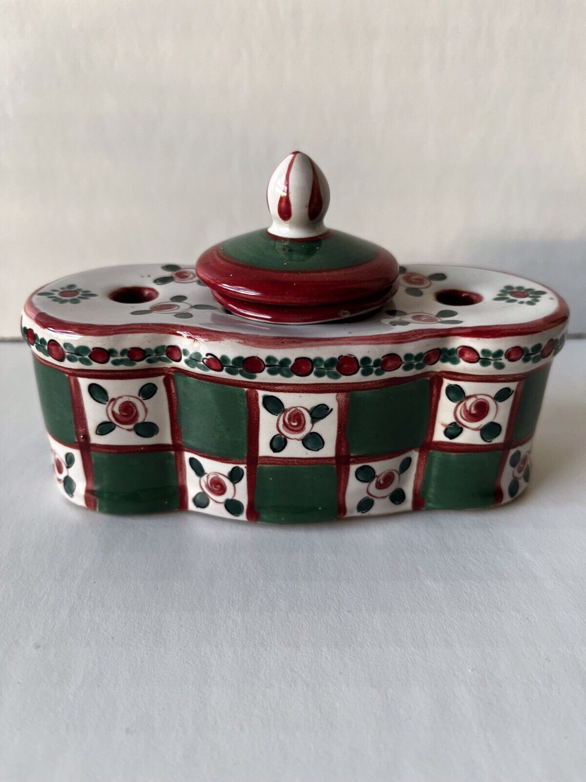 INKWELL~ALADIN~FRANCE~2~PEN~INKWELL ~FAIENCE ~ANTIQUE