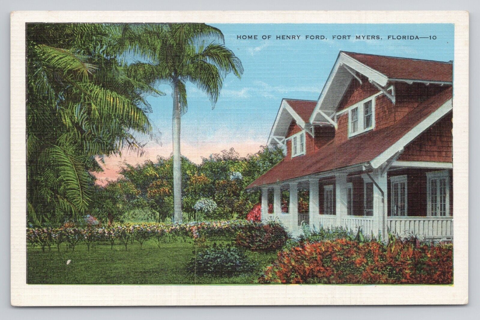 Home of Henry Ford Fort Myers Florida Linen Postcard No 6013