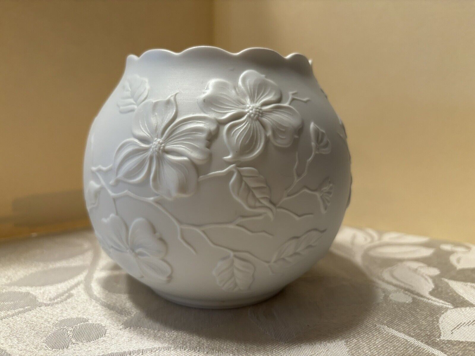 Vintage Kaiser West German 5” Bisque Porcelain Vase With Dogwood Flowers