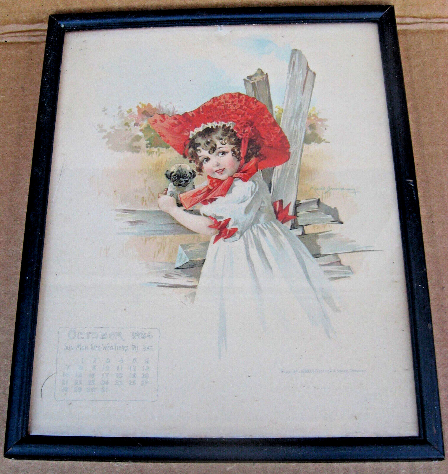 1894 Framed Oct Calendar Page by Maud Humphrey - Bogart\'s Mother