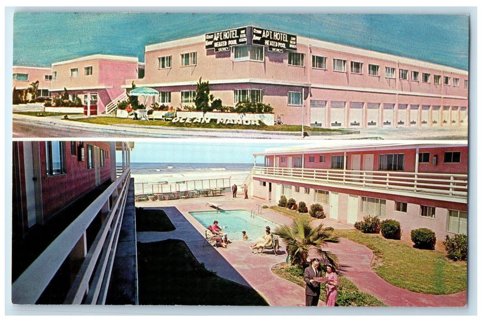 c1950\'s Ocean Manor Apartment Hotel Restaurant San Diego California CA Postcard