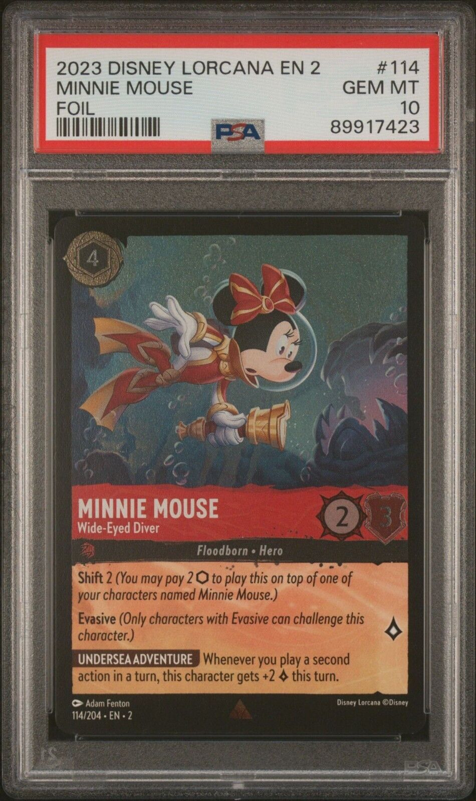 Disney Lorcana Minnie Mouse Wide-Eyed Diver 114/204 Foil PSA 10