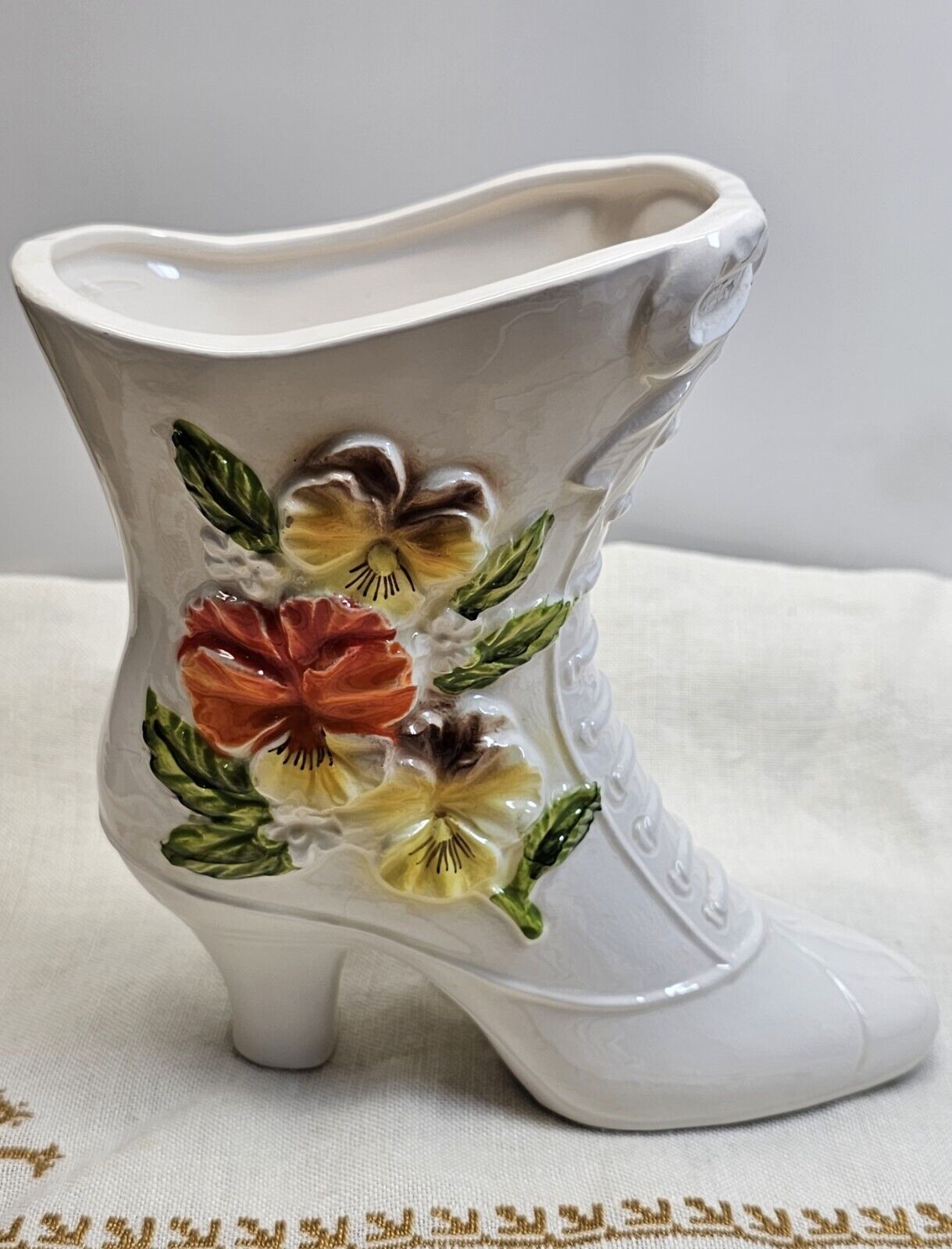 Vintage Vase Boot Floral Porcelian Napco