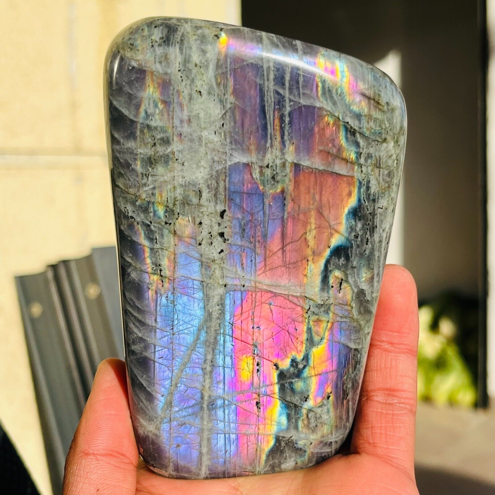 720g Natural Purple Flash Labradorite Quartz Crystal Freeform Mineral Healing