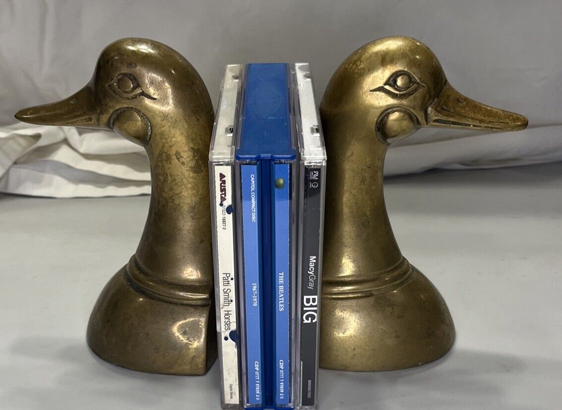 Vintage Brass Mallard Duck Head Bookends Andrea By Sadek Korea 6” Heavy 