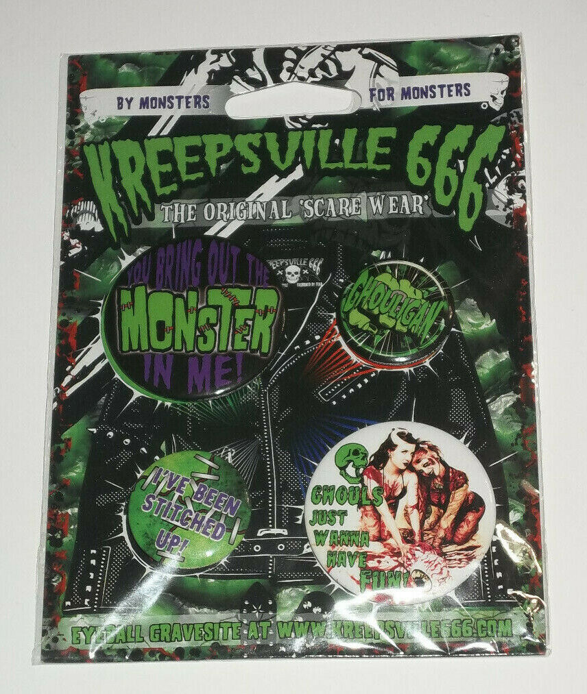 Kreepsville 666 - 4 Button Pack - The Original Scare Wear, NEW