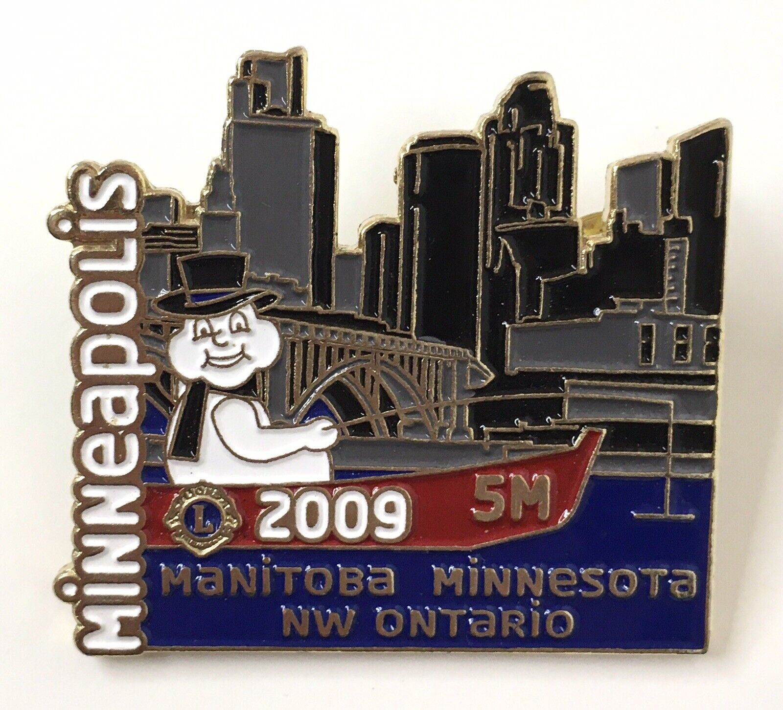 2009 Minneapolis 5M Manitoba Minnesota NW Ontario Snowman On Boat Lions Club Pin
