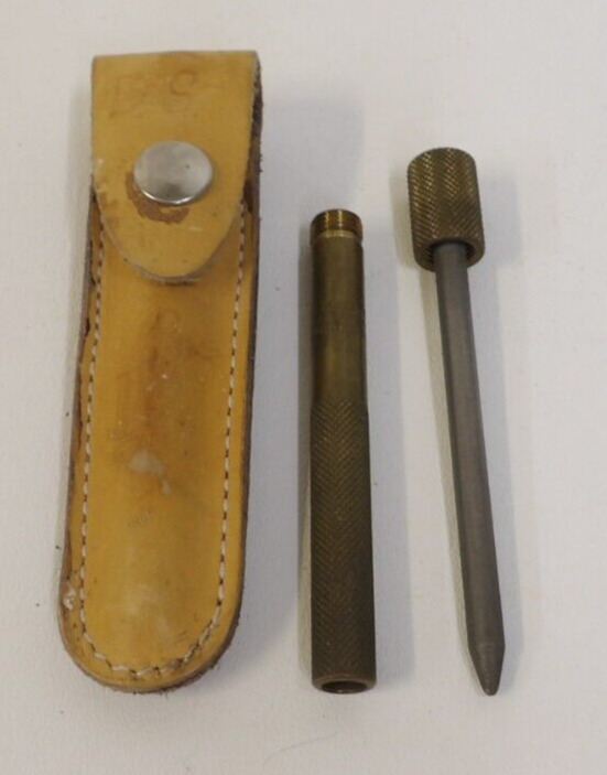 Vintage Brass Diamond M Eze Lap Sharpener with Leather Sheath - Estate Tool