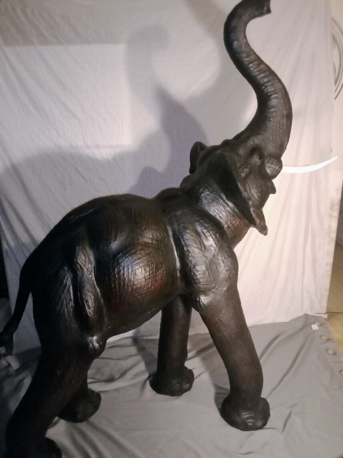 Vintage Life Size Hand Made Leather Elephant 
