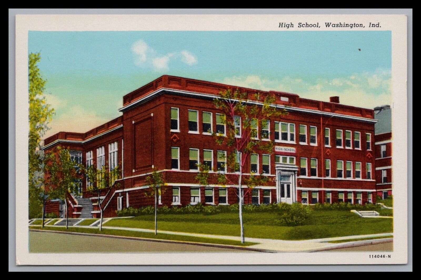 Historic c1925 WASHINGTON INDIANA HIGH SCHOOL Genuine Curt Teich AMERICAN ART WB