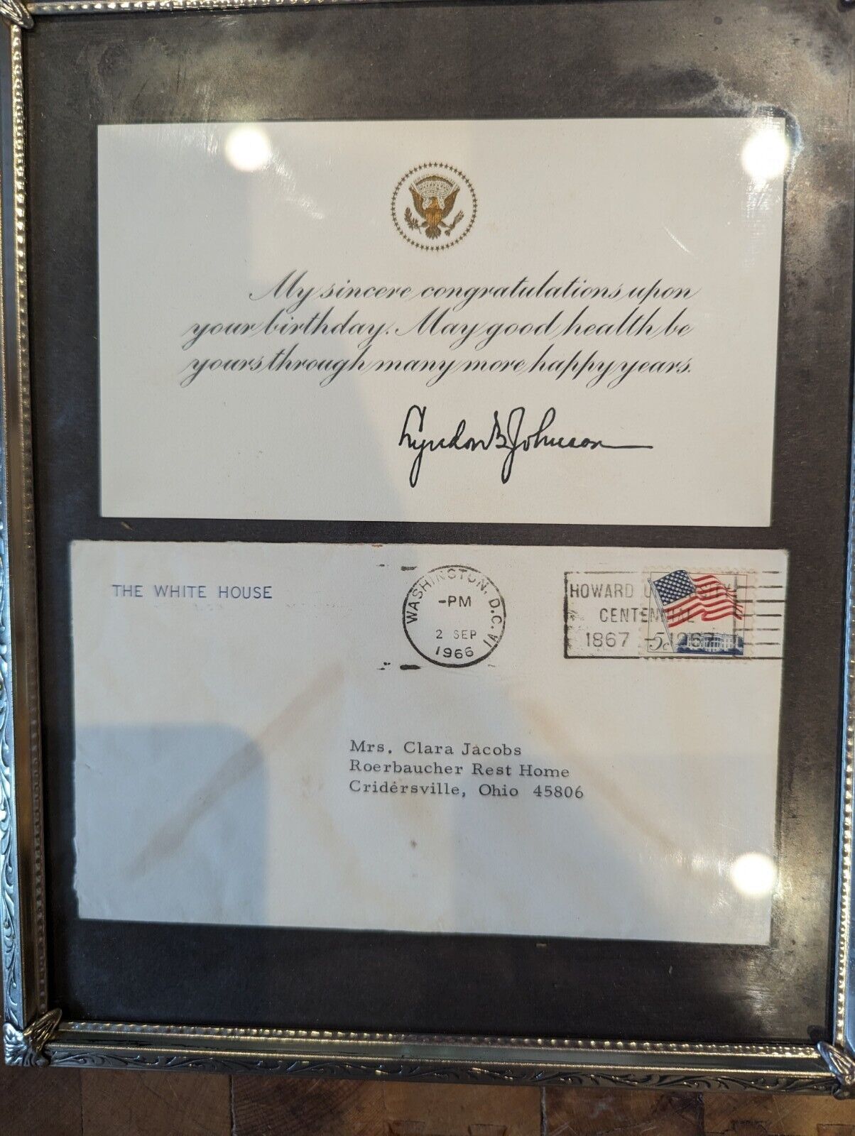 Lyndon Johnson Whitehouse Birthday Letter Antique Stamped Signature Vintage 