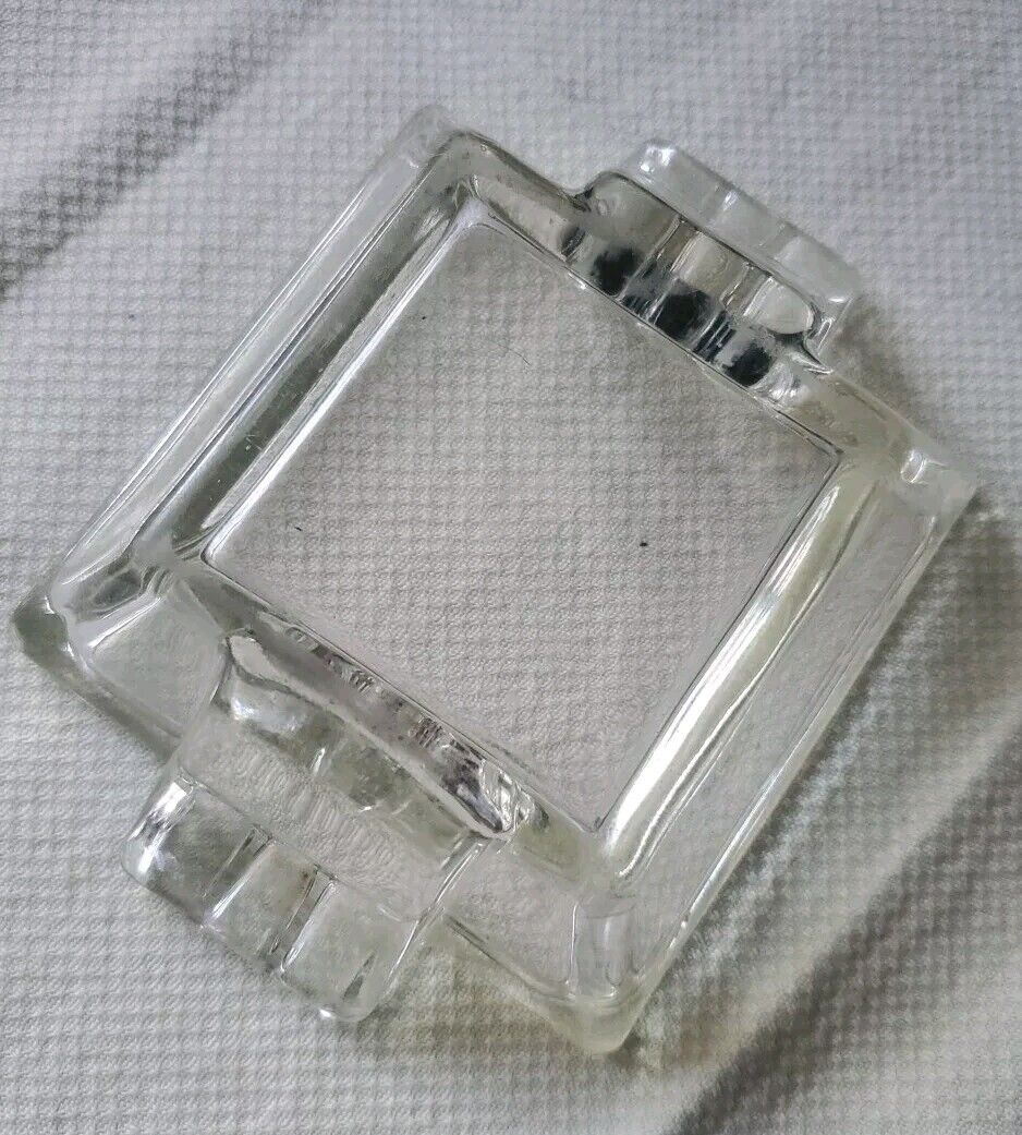 Vintage Clear Glass Ashtray Square Art Deco Style
