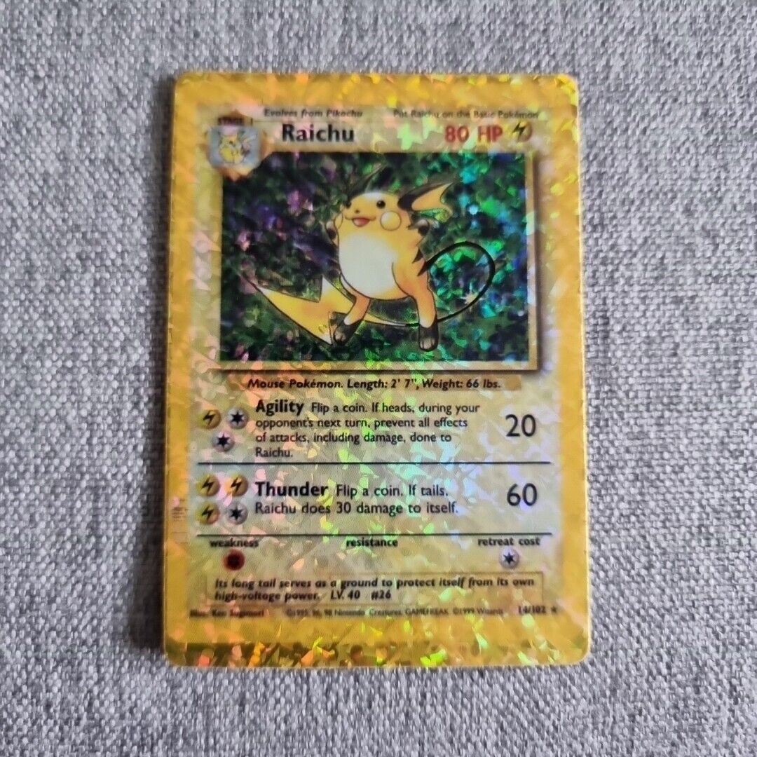 Raichu 14/102 Base HOLO Prism Vending Vintage Pokémon Golden Sticker Card 90\'s