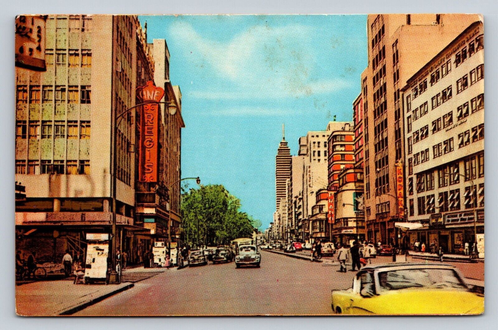1959 Postcard Avenida Juarez Busy Street Scene Buildings Cars Kodak Regis Sign